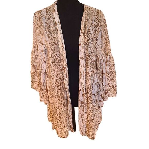 Kaktus Sheer Snake Skin Print Open Front Cover Up - Picture 1 of 10